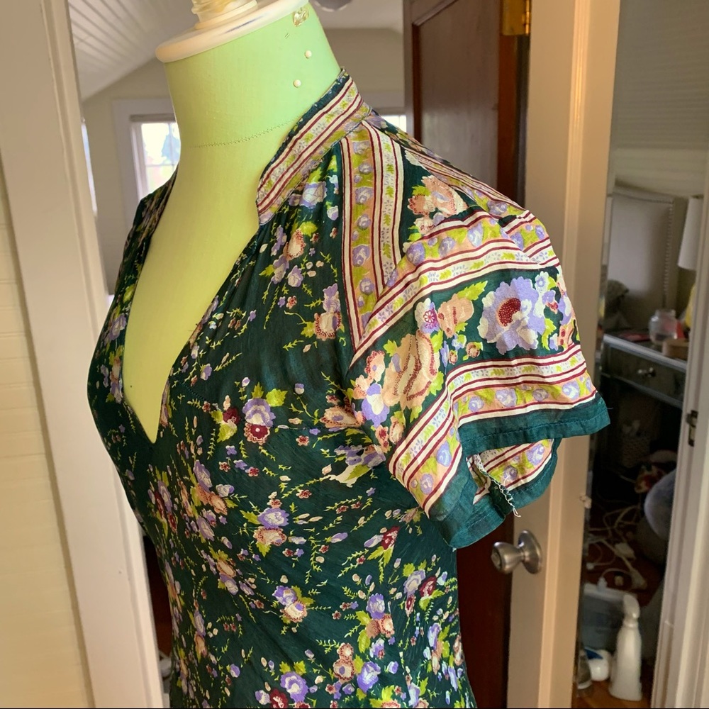 100% Silk Floral Midi Dress